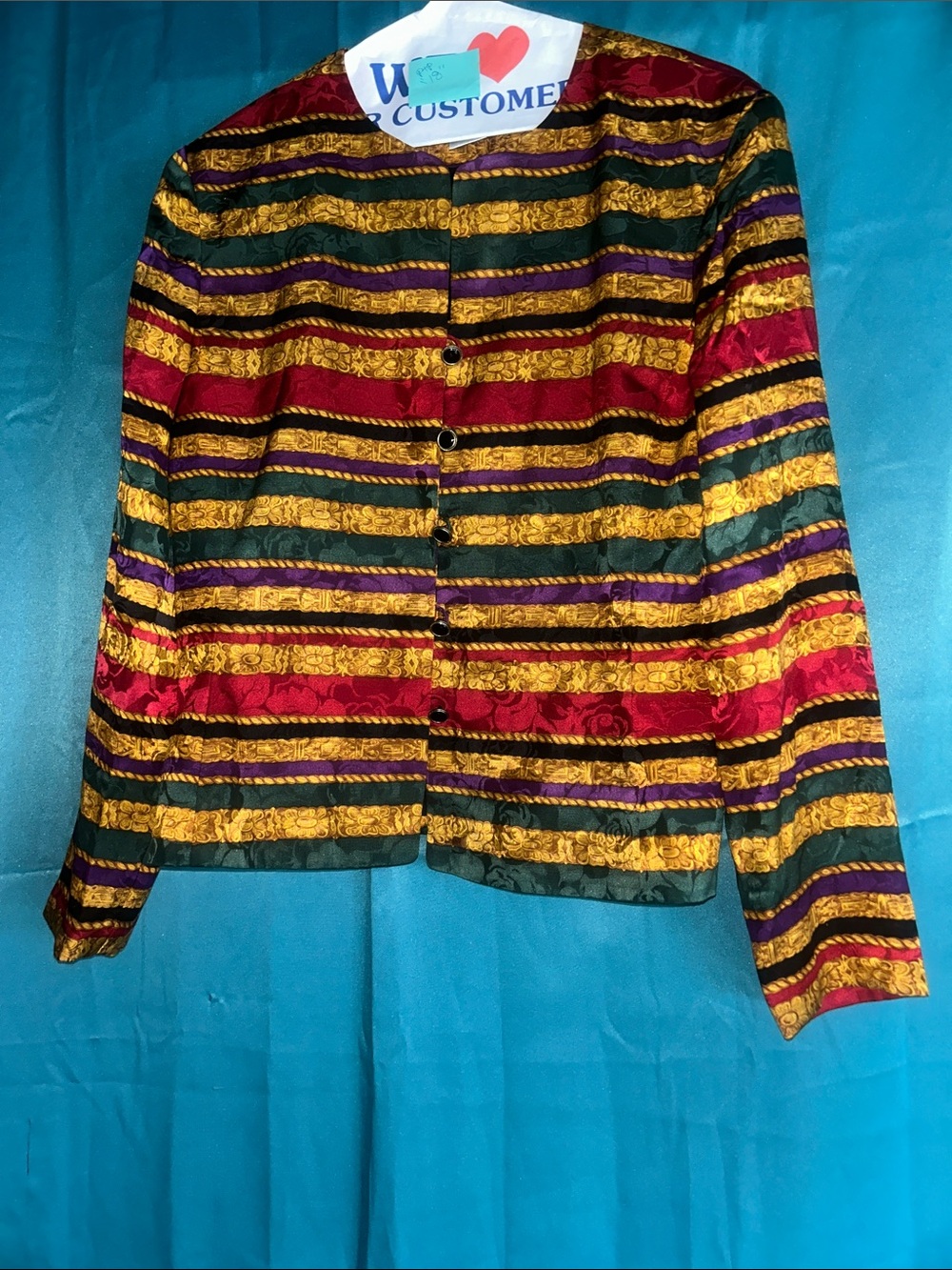 Vintage Talbots Petite 100% silk Striped  Jacket in Red, Gold, Green, Purple